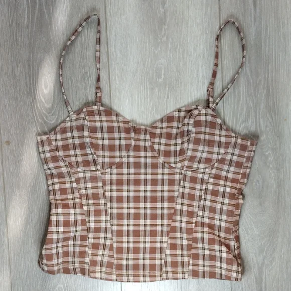 H&M Brown Plaid Camisole Top - Picture 1 of 16